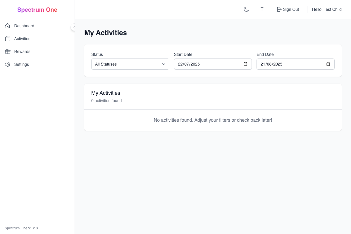 Child Activities Screen