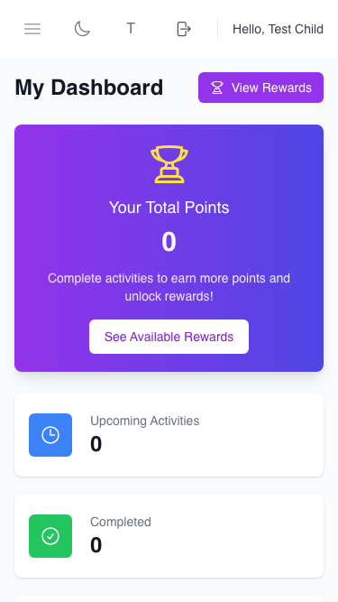Child Dashboard - Mobile View