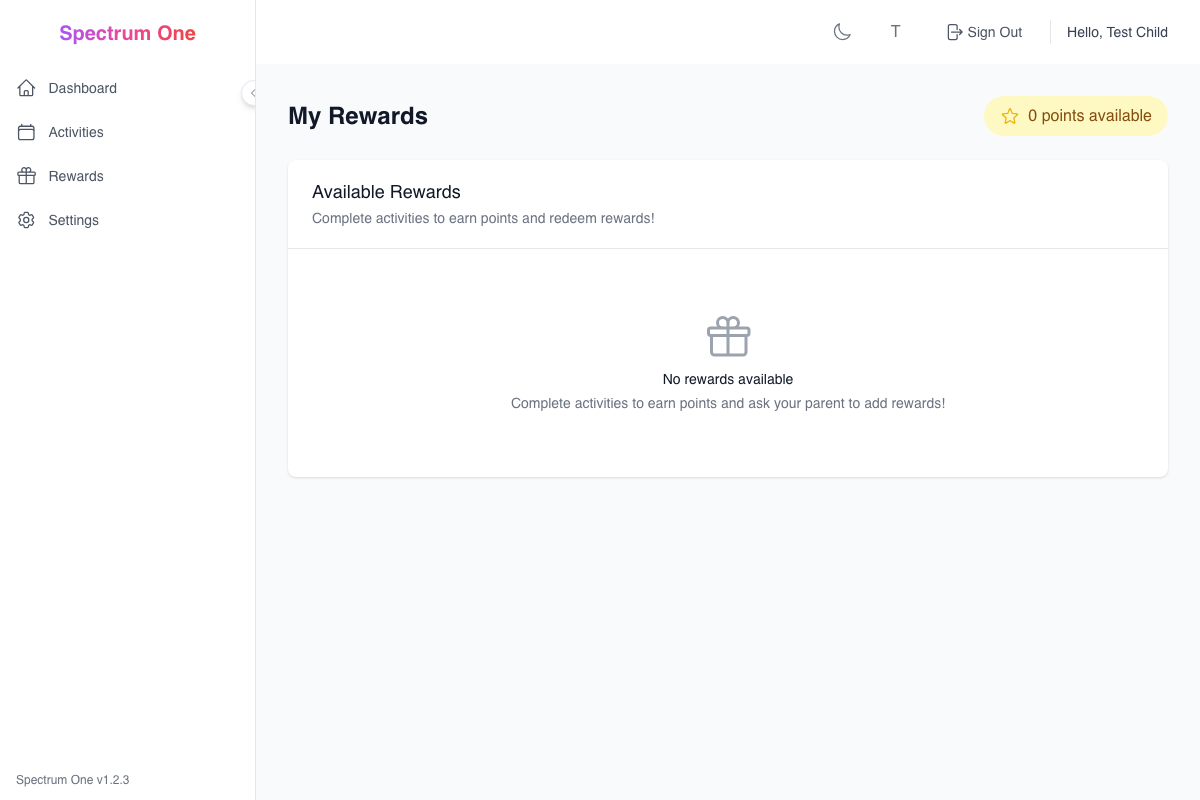 Child Rewards Screen