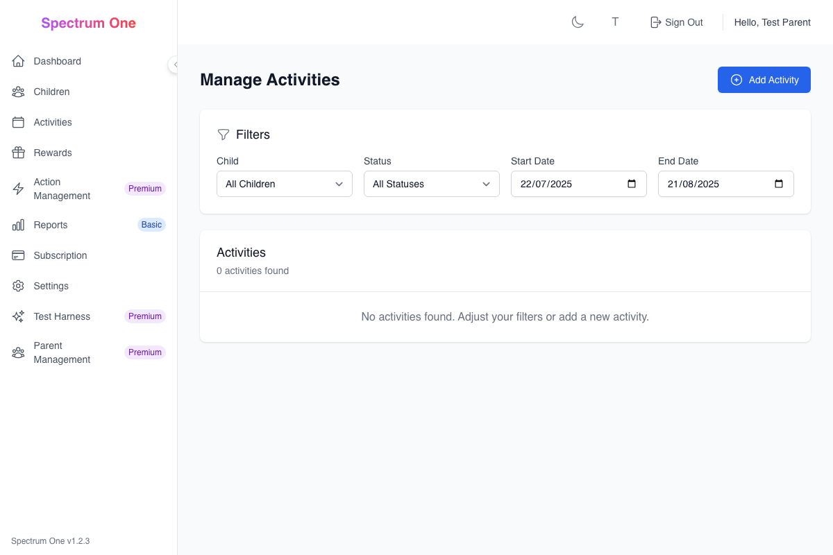 Activity Management Screen