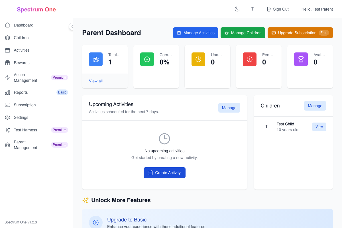 Parent Dashboard - Desktop View